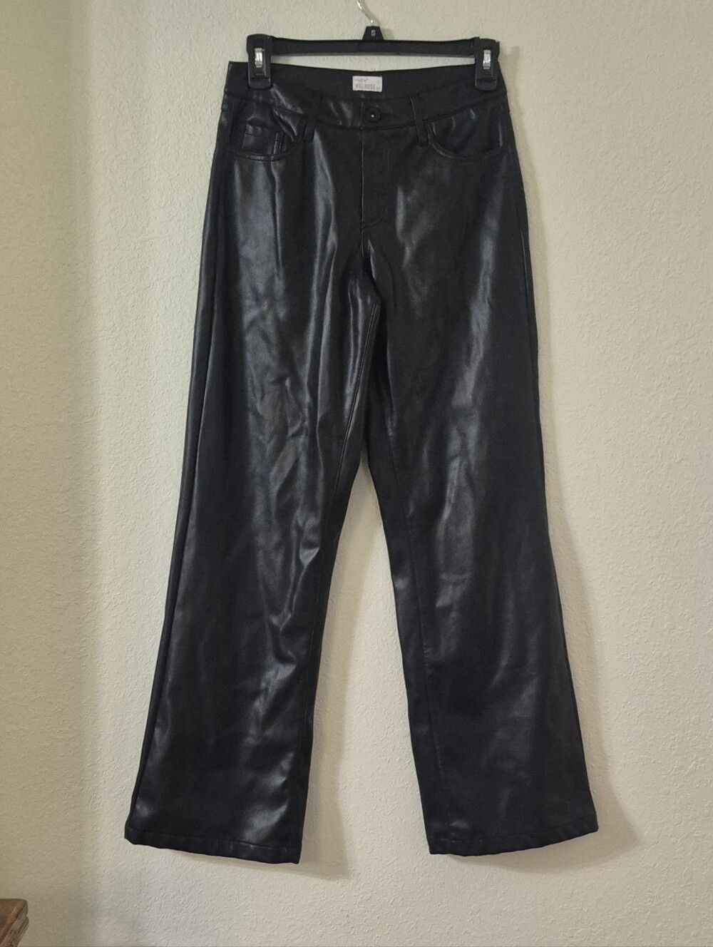 Wide Leg Faux Leather Jeans in Black